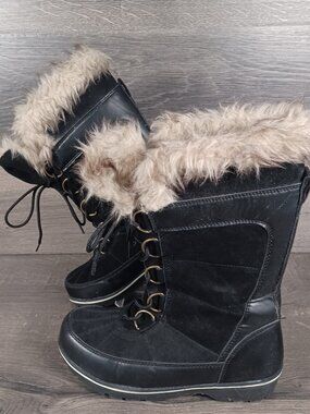 Target Black Snow Boots Women's Size 7 Suede with Faux Fur